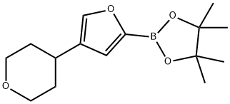 4,4,5,5-tetramethyl-2-(4-(tetrahydro-2H-pyran-4-yl)furan-2-yl)-1,3,2-dioxaborolane structure