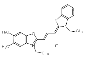 3-ETHYL-2-[3-(3-ETHYL-2-THIAZOLIDINYLIDENE)-1-PROPENYL]-5,6-DIMETHYL-BENZOXAZOLIUM IODIDE Structure