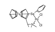 (S,R)-{1-{1-(dimethylamino)ethyl}-2-(phenylseleno)ferrocene}palladium dichloride结构式