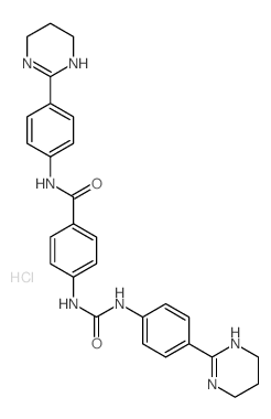 Benzamide,N-[4-(1,4,5,6-tetrahydro-2-pyrimidinyl)phenyl]-4-[[[[4-(1,4,5,6-tetrahydro-2-pyrimidinyl)phenyl]amino]carbonyl]amino]-,hydrochloride (1:2)结构式