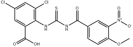 3,5-dichloro-2-[[[(4-methoxy-3-nitrobenzoyl)amino]thioxomethyl]amino]-benzoic acid structure