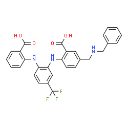 Benzoic acid,2-[[2-[(2-carboxyphenyl)amino]-5-(trifluoromethyl)phenyl]amino]-5-[[(phenylmethyl)amino]methyl]- picture