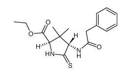 (2R,4S)-3,3-Dimethyl-4-phenylacetylamino-5-thioxo-pyrrolidine-2-carboxylic acid ethyl ester Structure