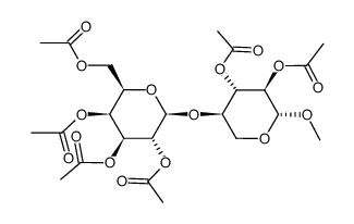 methyl O-(2,3,4,6-tetra-O-acetyl-β-D-galactopyranosyl)-(1->4)-2,3-di-O-acetyl-β-D-xylopyranoside Structure