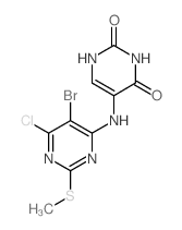 5-[(5-bromo-6-chloro-2-methylsulfanyl-pyrimidin-4-yl)amino]-1H-pyrimidine-2,4-dione structure