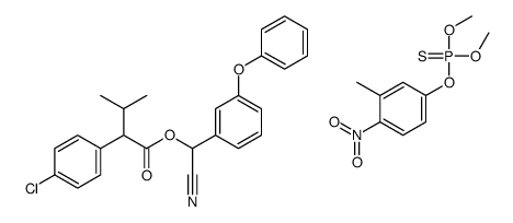 [cyano-(3-phenoxyphenyl)methyl] 2-(4-chlorophenyl)-3-methyl-butanoate, dimethoxy-(3-methyl-4-nitro-phenoxy)-sulfanylidene-phosphorane结构式