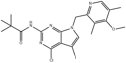 Propanamide, N-[4-chloro-5-iodo-7-[(4-methoxy-3,5-dimethyl-2-pyridinyl)methyl]-7H-pyrrolo[2,3-d]pyrimidin-2-yl]-2,2-dimethyl- Structure