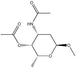 Methyl 3-(acetylamino)-4-O-acetyl-2,3,6-trideoxy-α-D-lyxo-hexopyranoside结构式