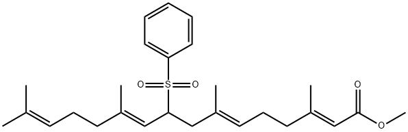 Methyl (2E,6E,10E)-3,7,11,15-tetramethyl-9-(phenylsulfonyl)-2,6,10,14- hexadecatetraenoate Structure