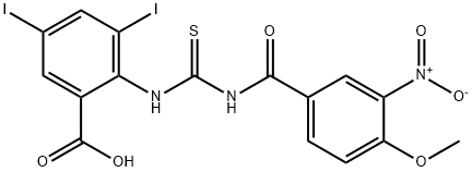 3,5-diiodo-2-[[[(4-methoxy-3-nitrobenzoyl)amino]thioxomethyl]amino]-benzoic acid structure