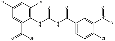 3,5-dichloro-2-[[[(4-chloro-3-nitrobenzoyl)amino]thioxomethyl]amino]-benzoic acid structure