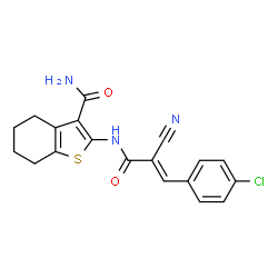 (Z)-2-(3-(4-chlorophenyl)-2-cyanoacrylamido)-4,5,6,7-tetrahydrobenzo[b]thiophene-3-carboxamide structure