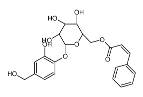 [2-Hydroxy-4-(hydroxymethyl)phenyl]6-O-(3-phenyl-1-oxo-2-propenyl)-β-D-allopyranoside structure