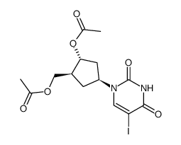 (+/-)-1-[(1α,3β,4α)-3-hydroxy-4-(hydroxymethyl)cyclopentyl]-5-iodo-2,4(1H,3H)-pyrimidinedione diacetate结构式