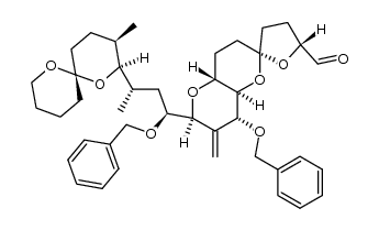 (2R,4a'R,5R,6'S,8'R,8a'R)-8'-(benzyloxy)-6'-((1S,3S)-1-(benzyloxy)-3-((2S,3R,6S)-3-methyl-1,7-dioxaspiro[5.5]undecan-2-yl)butyl)-7'-methyleneoctahydro-3H,3'H-spiro[furan-2,2'-pyrano[3,2-b]pyran]-5-carbaldehyde structure