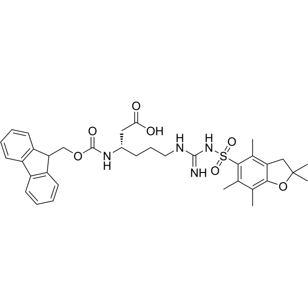 N-芴甲氧羰基-N’-(2,2,4,6,7-五甲基二氢苯并呋喃-5-磺酰基)-L-高精氨酸结构式