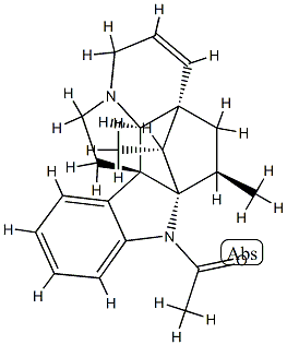 (3β,5α,12β,19α,20R)-1-Acetyl-6,7-didehydro-3-methyl-2α,20-cycloaspidospermidine结构式