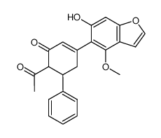 6-acetyl-3-(6-hydroxy-4-methoxy-benzofuran-5-yl)-5-phenyl-cyclohex-2-enone结构式