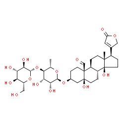 (3beta,5beta)-3-[(6-deoxy-4-O-beta-D-glucopyranosyl-alpha-L-mannopyranosyl)oxy]-5,14-dihydroxy-19-oxocard-20(22)-enolide Structure