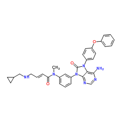 (E)-N-(3-(6-amino-8-oxo-7-(4-phenoxyphenyl)-7H-purin-9(8H)-yl)phenyl)-4-(cyclopropyl(methyl)amino)-N-methylbut-2-enamide structure