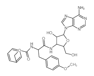 Adenine, 9-[3-[a-(carboxyamino)-p-methoxyhydrocinnamamido]-3-deoxy-b-D-arabinofuranosyl]-, benzylester, L- (8CI) picture