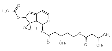 [1S-(1alpha,6alpha,7beta,7aalpha)]-6-acetoxy-6,7a-dihydro-4-[(isovaleryloxy)methyl]spiro[cyclopenta[c]pyran-7(1H),2'-oxiran]-1-yl isovalerate结构式