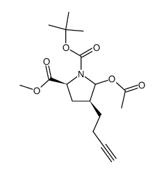 (2S,4S)-5-Acetoxy-4-but-3-ynyl-pyrrolidine-1,2-dicarboxylic acid 1-tert-butyl ester 2-methyl ester Structure