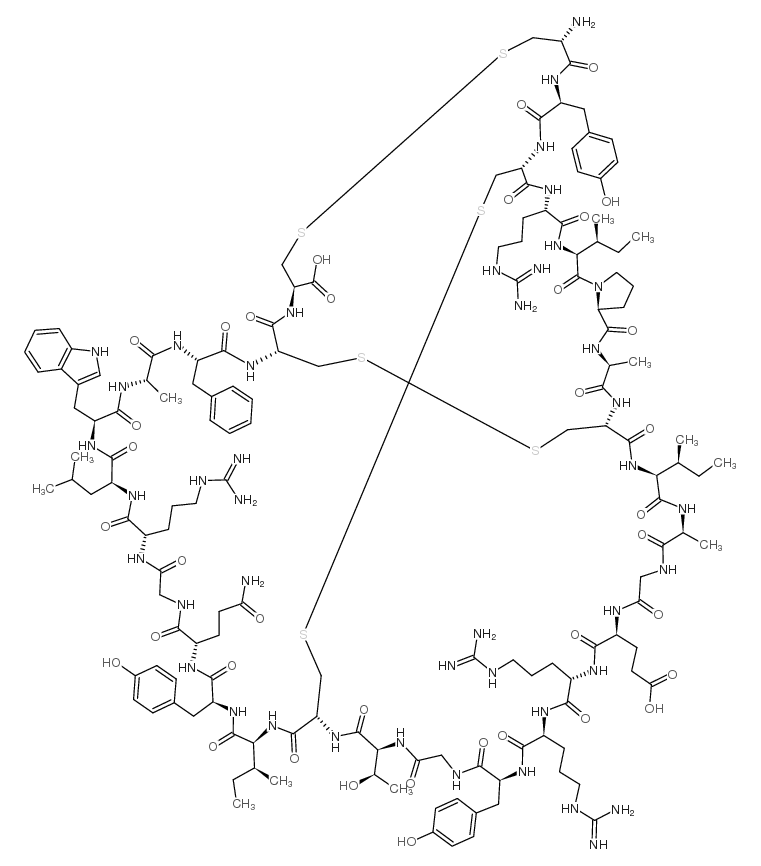 CYS-TYR-CYS-ARG-ILE-PRO-ALA-CYS-ILE-ALA-GLY-GLU-ARG-ARG-TYR-GLY-THR-CYS-ILE-TYR-GLN-GLY-ARG-LEU-TRP-ALA-PHE-CYS-CYS (DISULFIDE BRIDGE: CYS1-CYS29,CYS3-CYS18,CYS8-CYS28)结构式