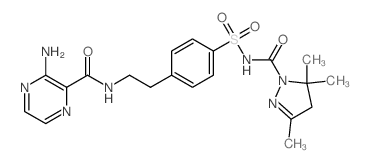 3-amino-N-[2-[4-[(3,5,5-trimethyl4H-pyrazole-1-carbonyl)sulfamoyl]phenyl]ethyl]pyrazine-2-carboxamide结构式