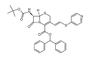 diphenylmethyl 7β-tert-butoxycarbonylamino-3-[(E)-2-(4-pyridyl)thiovinyl]-3-cephem-4-carboxylate Structure