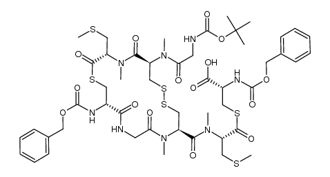 N-Cbz-D-Cys[N-Cbz-D-Cys(N-BOC-Gly-N-Me-L-Cys-N-Me-L-Cys(Me))-Gly-N-Me-L-Cys-N-Me-L-Cys(Me)]-OH结构式