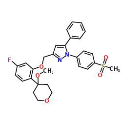 3-[[[3-氟-5-(四氢-4-甲氧基-2H-吡喃-4-基)苯氧基]甲基]-1-[4-(甲基磺酰基)苯基]-5-苯基-1H-吡唑结构式