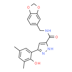 N-(1,3-benzodioxol-5-ylmethyl)-5-(2-hydroxy-3,5-dimethylphenyl)-1H-pyrazole-3-carboxamide结构式