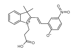 2-(2-(1-(2-carboxyethyl)-3,3-dimethyl-3H-indol-1-ium-2-yl)vinyl)-4-nitrophenolate结构式