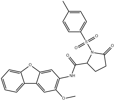 N-(2-methoxydibenzo[b,d]furan-3-yl)-1-[(4-methylphenyl)sulfonyl]-5-oxoprolinamide结构式