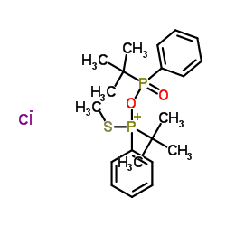 1,3-Bis(2-methyl-2-propanyl)-1-(methylsulfanyl)-1,3-diphenyldiphosphoxan-1-ium 3-oxide chloride结构式