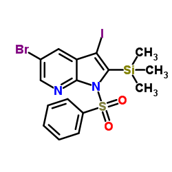 5-Bromo-3-iodo-1-(phenylsulfonyl)-2-(trimethylsilyl)-1H-pyrrolo[2,3-b]pyridine Structure