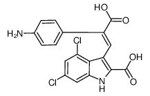 3-[2-(4-aminophenyl)-2-carboxyvinyl]-4,6-dichloro-1H-indole-2-carboxylic acid结构式