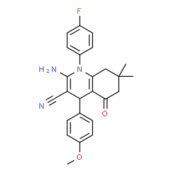 2-amino-1-(4-fluorophenyl)-4-(4-methoxyphenyl)-7,7-dimethyl-5-oxo-1,4,5,6,7,8-hexahydro-3-quinolinecarbonitrile structure