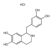 1-[(3,4-dihydroxyphenyl)methyl]-1,2,3,4-tetrahydroisoquinoline-6,7-diol hydrochloride structure