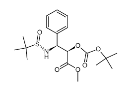 (SS,2R,3S)-N-tert-butanesulfinyl-O-[(tert-butyloxy)carbonyl]-3-phenylisoserine methyl ester Structure