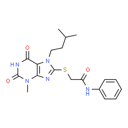 2-((7-isopentyl-3-methyl-2,6-dioxo-2,3,6,7-tetrahydro-1H-purin-8-yl)thio)-N-phenylacetamide Structure