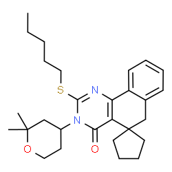 3-(2,2-dimethyltetrahydro-2H-pyran-4-yl)-2-(pentylsulfanyl)-5,6-dihydrospiro(benzo[h]quinazoline-5,1'-cyclopentane)-4(3H)-one结构式