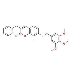 3-benzyl-4,8-dimethyl-7-[(3,4,5-trimethoxyphenyl)methoxy]chromen-2-one结构式