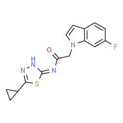 N-[(2E)-5-cyclopropyl-1,3,4-thiadiazol-2(3H)-ylidene]-2-(6-fluoro-1H-indol-1-yl)acetamide结构式