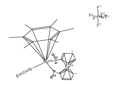 [(η6-hexamethylbenzene)Ru(1,1'-bis(diphenylphosphino)ferrocene)(NCS)]PF6 Structure