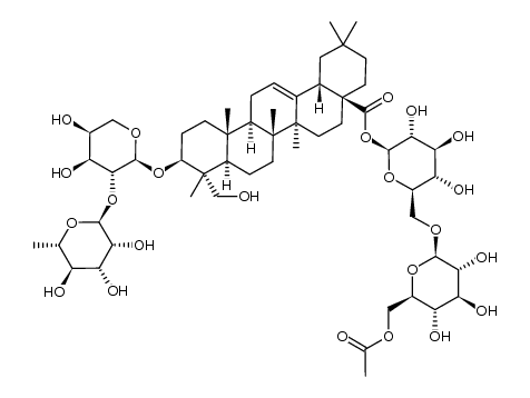 3-O-[α-L-rhamnopyranosyl(1->2)-α-L-arabinopyranosyl]-28-O-[6-acetyl-β-D-glucopyranosyl(1->6)-β-D-glucopyranosyl]hederagenin结构式