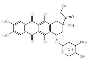 5,12-Naphthacenedione, 7-[(3-amino-2,3, 6-trideoxy-.alpha.-L-lyxo-hexopyranosyl)oxy]-7,8,9, 10-tetrahydro-6,9,11,trihydroxy-9-(hydroxyacetyl)-2,3-dimethyl- picture