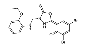 (6E)-2,4-dibromo-6-[4-[(2-ethoxyanilino)methyl]-5-sulfanylidene-1,3,4-oxadiazolidin-2-ylidene]cyclohexa-2,4-dien-1-one结构式