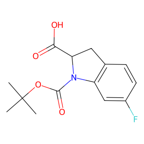 1-tert-butoxycarbonyl-6-fluoro-indoline-2-carboxylic acid结构式